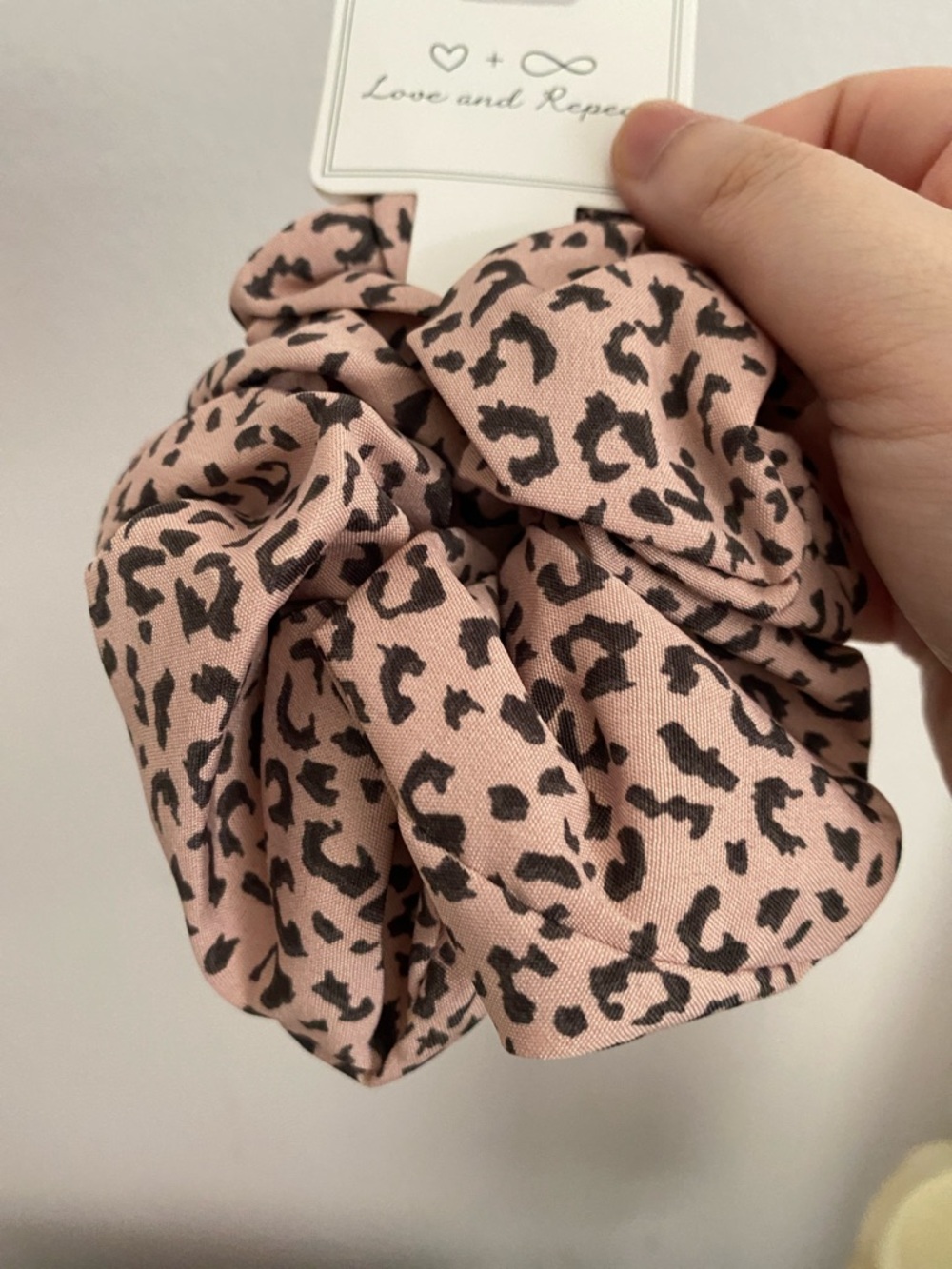 Love and Repeat Pink Leopard Bow Scrunchie - Picture 2 of 3